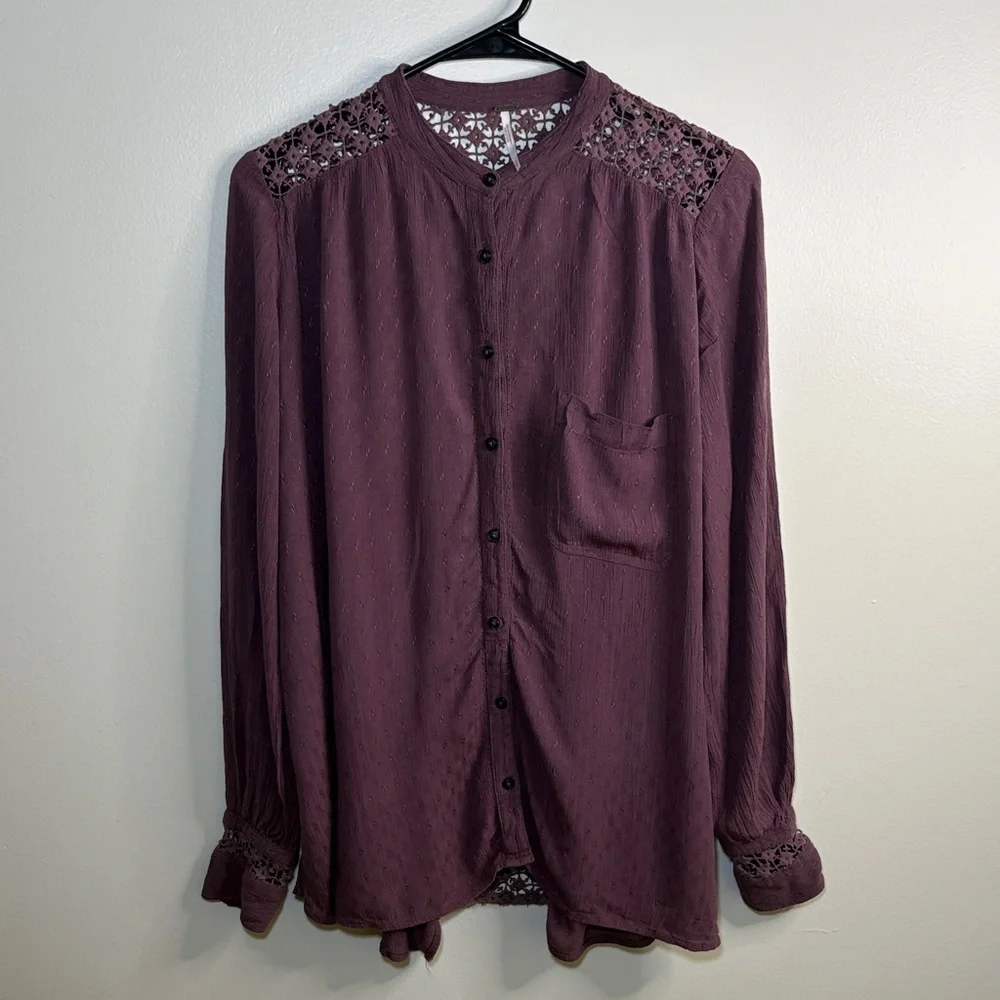Free People Dusty Rose Button-Up Blouse Size S Boho Romantic Lightweight Top